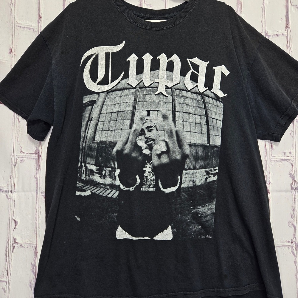 Tupac Shakur Graphic TShirt Black Short Sleeve‎ Mens Size XL Hip Hop Rap 90's